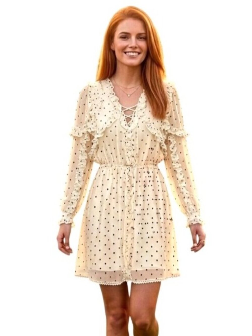 Koché Collective Ruffle Polka Dot Dress Bow Frill Romantic Feminine Size 38